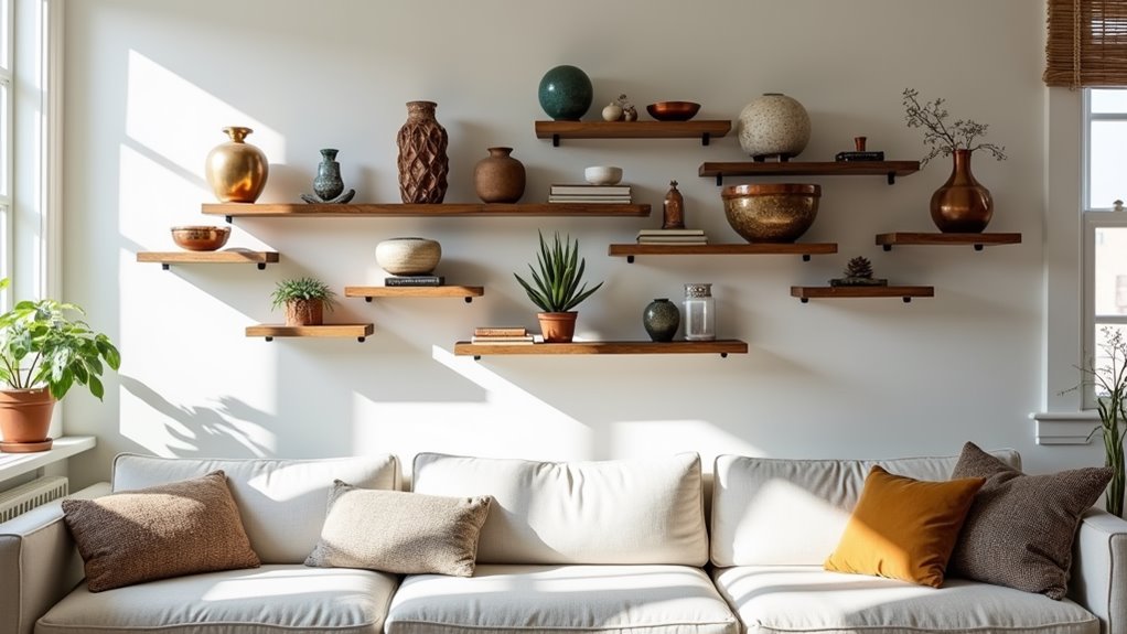 diverse artistic display shelves