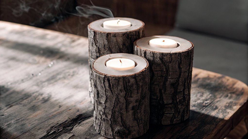 natural wood candle decor