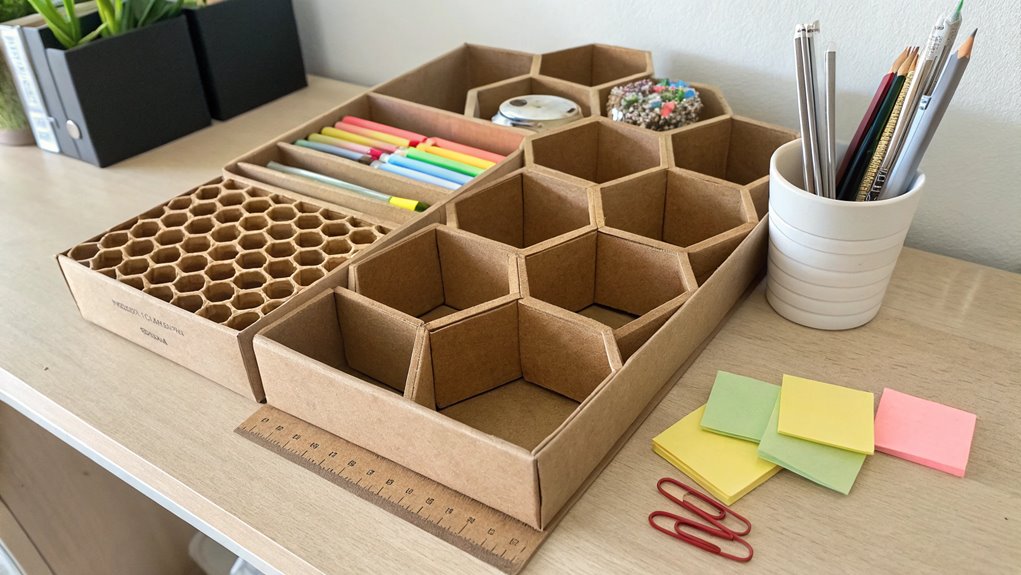 organize office supply boxes