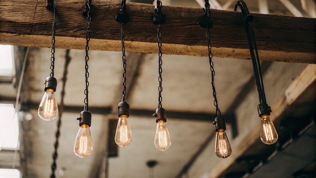 rustic wooden beam lighting