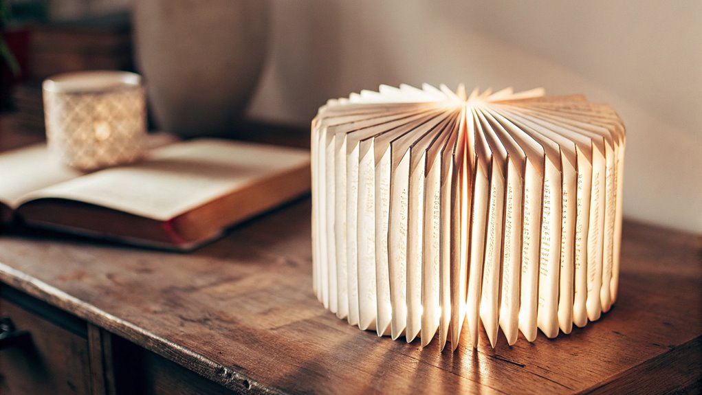 upcycled luminaries from books