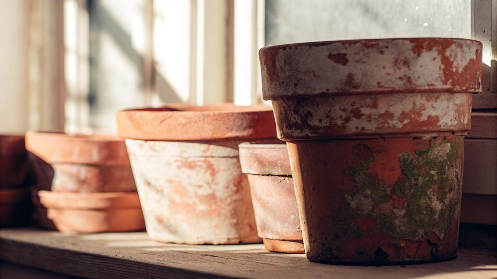 weathered clay plant containers